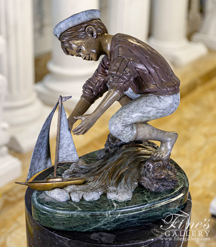 Bronze Statues  - Boy Playing With Sailboat Bronze Statue - BS-1338